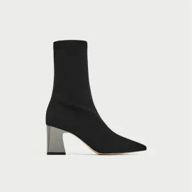 Ankle Stretch Elastic Sock Boots with Chunky High Heel Pointed Toe