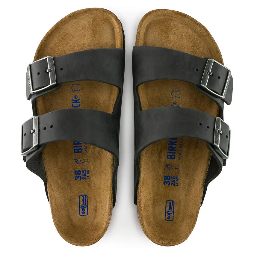 Birkenstock Men's Arizona Soft Footbed Suede Leather Oiled Leather - Black