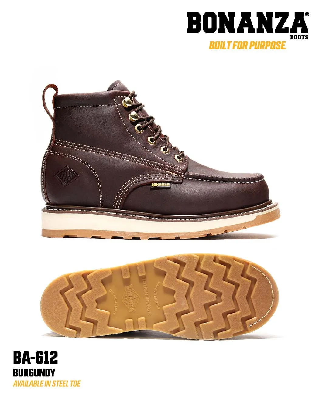 Bonanza Boots | FRONTIER 6" Moc Toe Dual Density Wedge Work Boot | BA-612