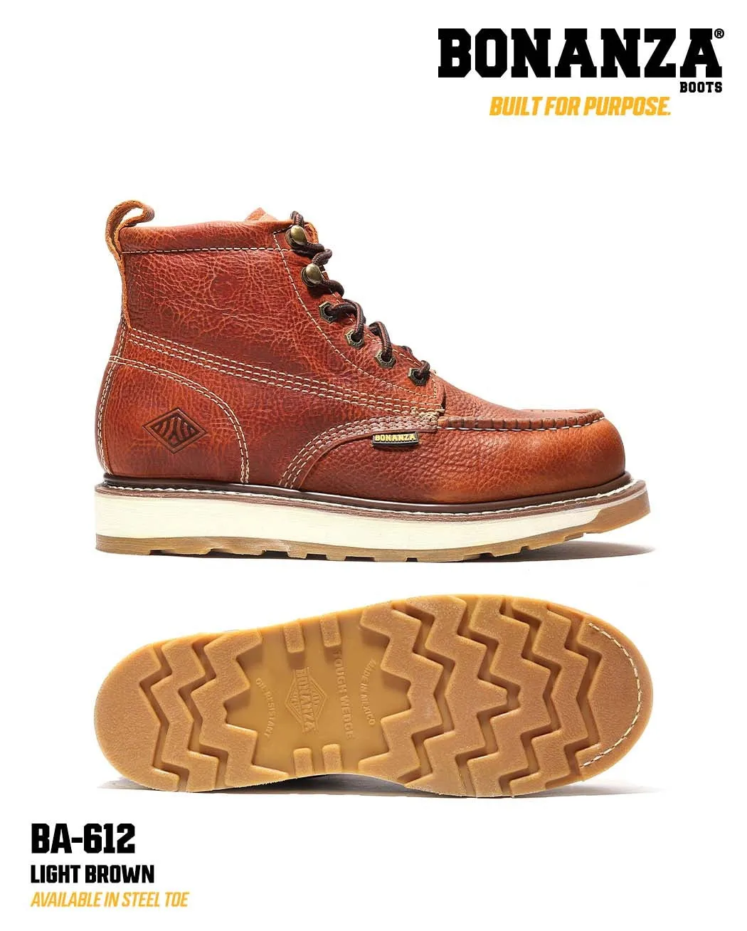 Bonanza Boots | FRONTIER 6" Moc Toe Dual Density Wedge Work Boot | BA-612