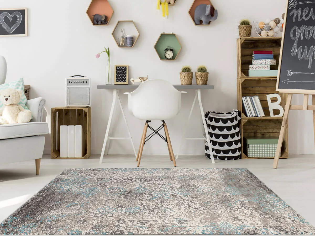 Cambridge Transitional Aqua Blue Power-Loomed Rug 2'x3'3"
