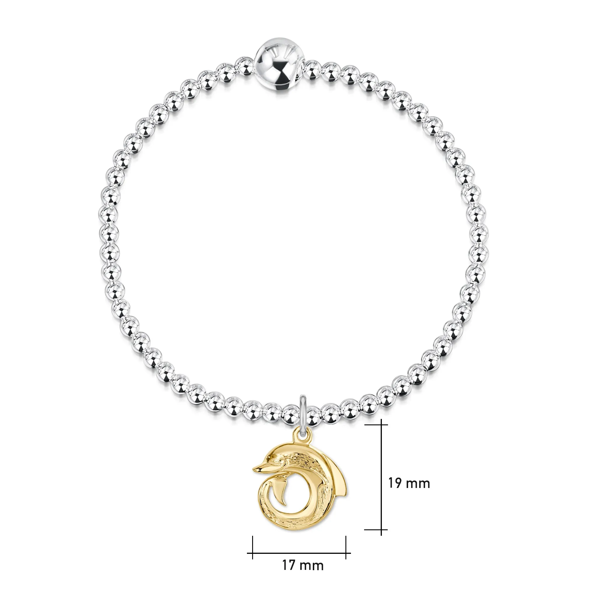 Dolphin Silver Stretch Bracelet with 9ct Yellow Gold Curl Charm