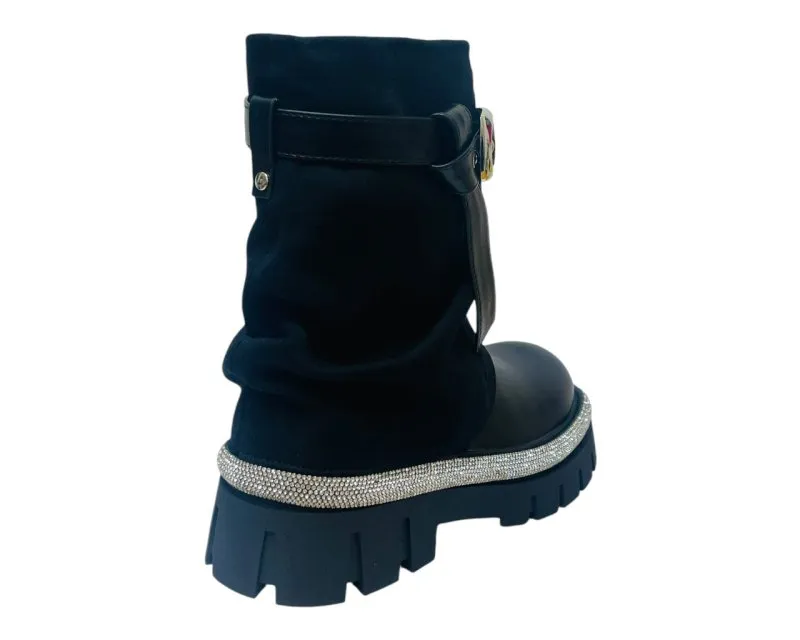 Fold Over Rhinestone Ankle Boots