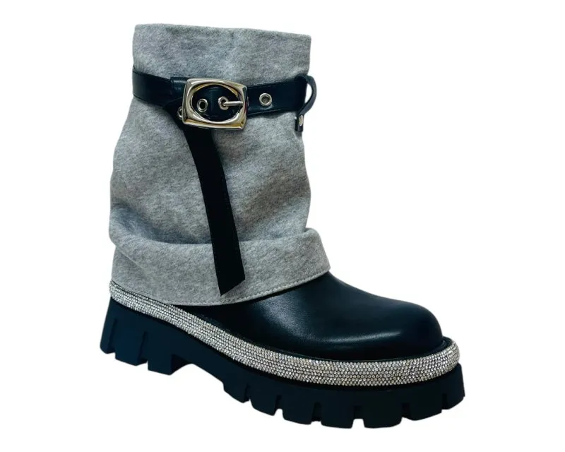 Fold Over Rhinestone Ankle Boots