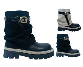 Fold Over Rhinestone Ankle Boots