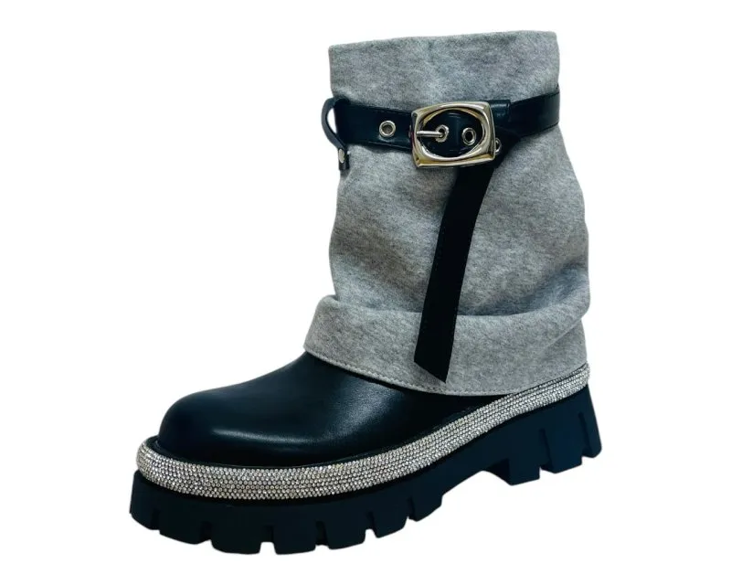 Fold Over Rhinestone Ankle Boots