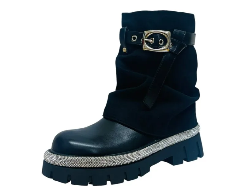 Fold Over Rhinestone Ankle Boots