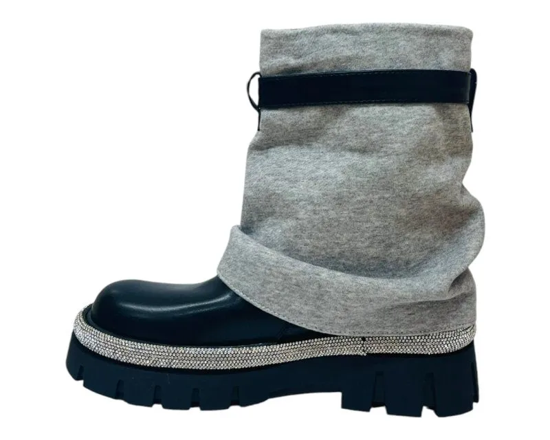 Fold Over Rhinestone Ankle Boots