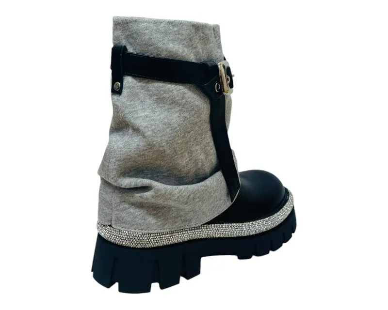 Fold Over Rhinestone Ankle Boots