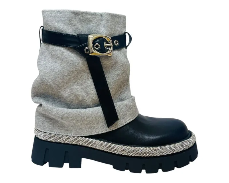 Fold Over Rhinestone Ankle Boots