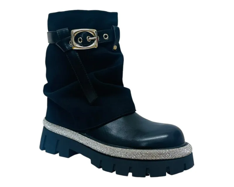 Fold Over Rhinestone Ankle Boots