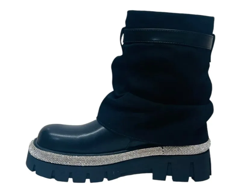 Fold Over Rhinestone Ankle Boots