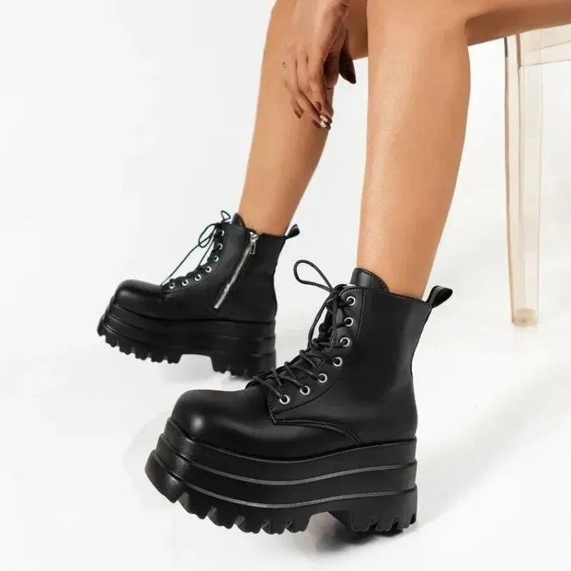 Funki Buys | Boots | Women's Punk Chain Zipper Platform Boots