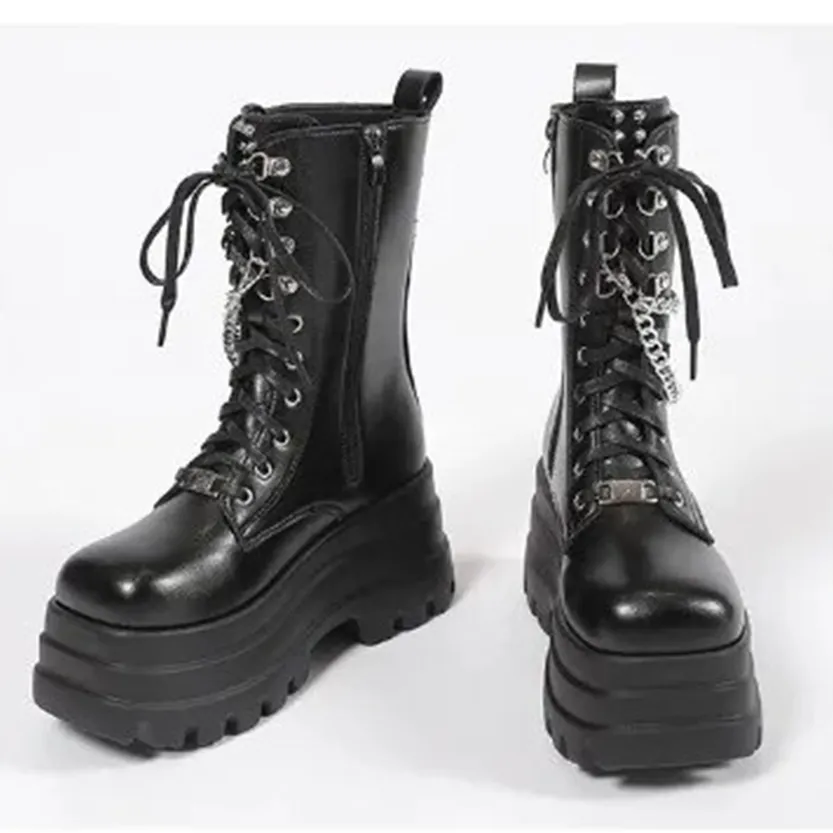 Funki Buys | Boots | Women's Punk Chain Zipper Platform Boots