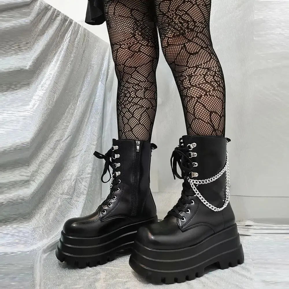 Funki Buys | Boots | Women's Punk Chain Zipper Platform Boots
