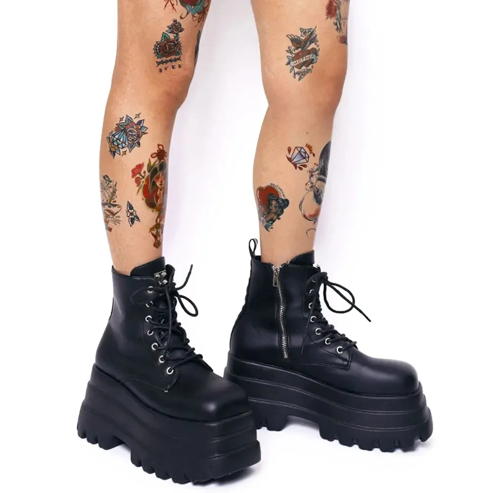 Funki Buys | Boots | Women's Punk Chain Zipper Platform Boots