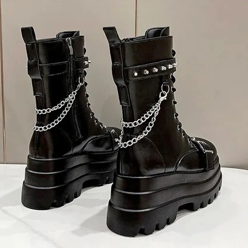 Funki Buys | Boots | Women's Punk Chain Zipper Platform Boots