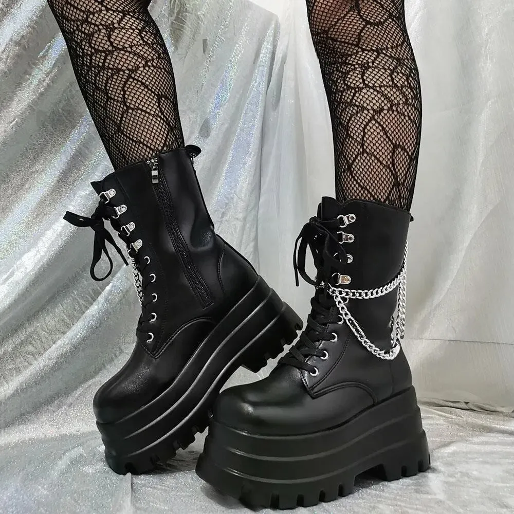Funki Buys | Boots | Women's Punk Chain Zipper Platform Boots