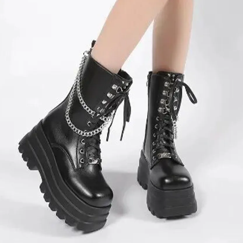 Funki Buys | Boots | Women's Punk Chain Zipper Platform Boots