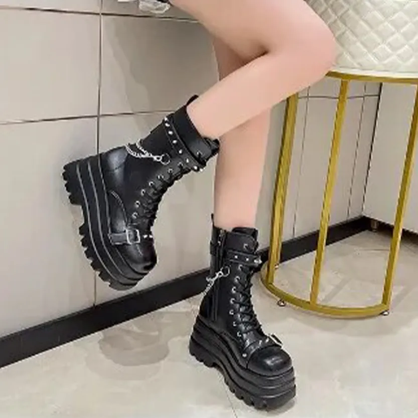 Funki Buys | Boots | Women's Punk Chain Zipper Platform Boots