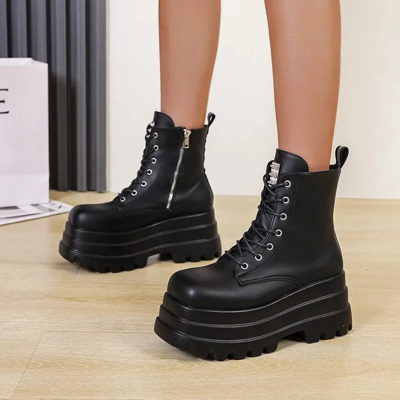 Funki Buys | Boots | Women's Punk Chain Zipper Platform Boots