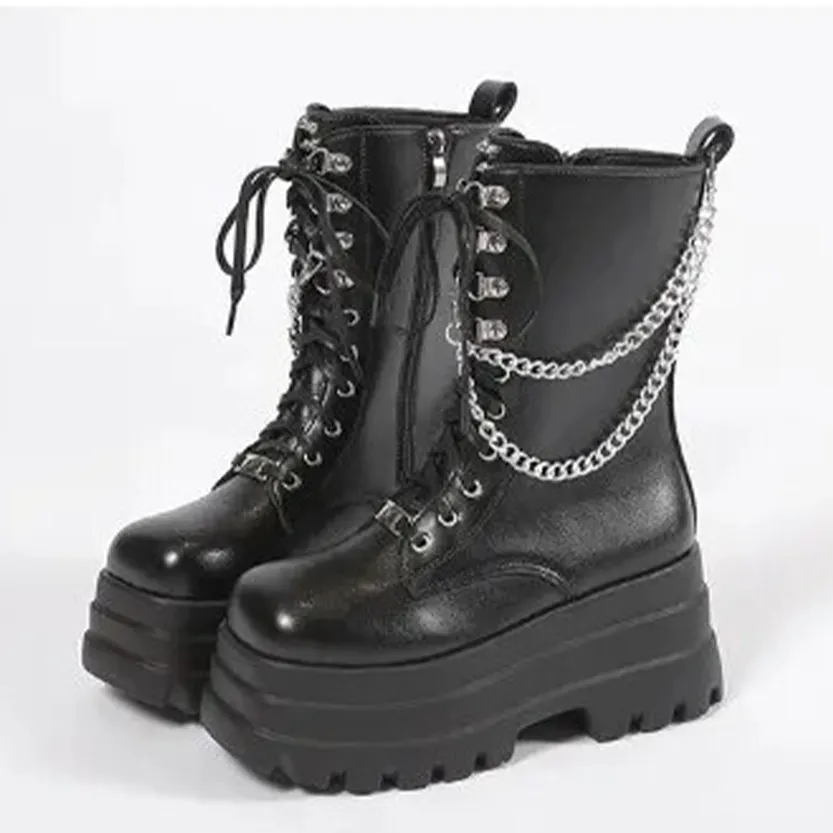 Funki Buys | Boots | Women's Punk Chain Zipper Platform Boots