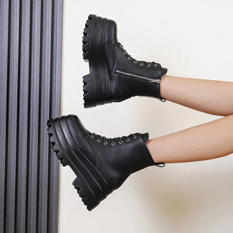 Funki Buys | Boots | Women's Punk Chain Zipper Platform Boots