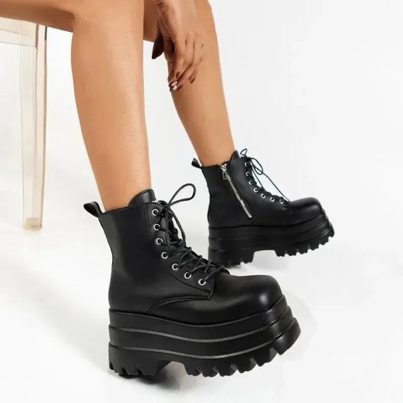 Funki Buys | Boots | Women's Punk Chain Zipper Platform Boots