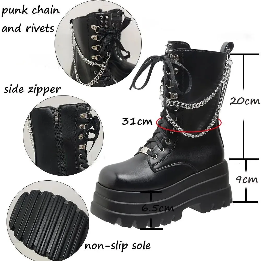 Funki Buys | Boots | Women's Punk Chain Zipper Platform Boots