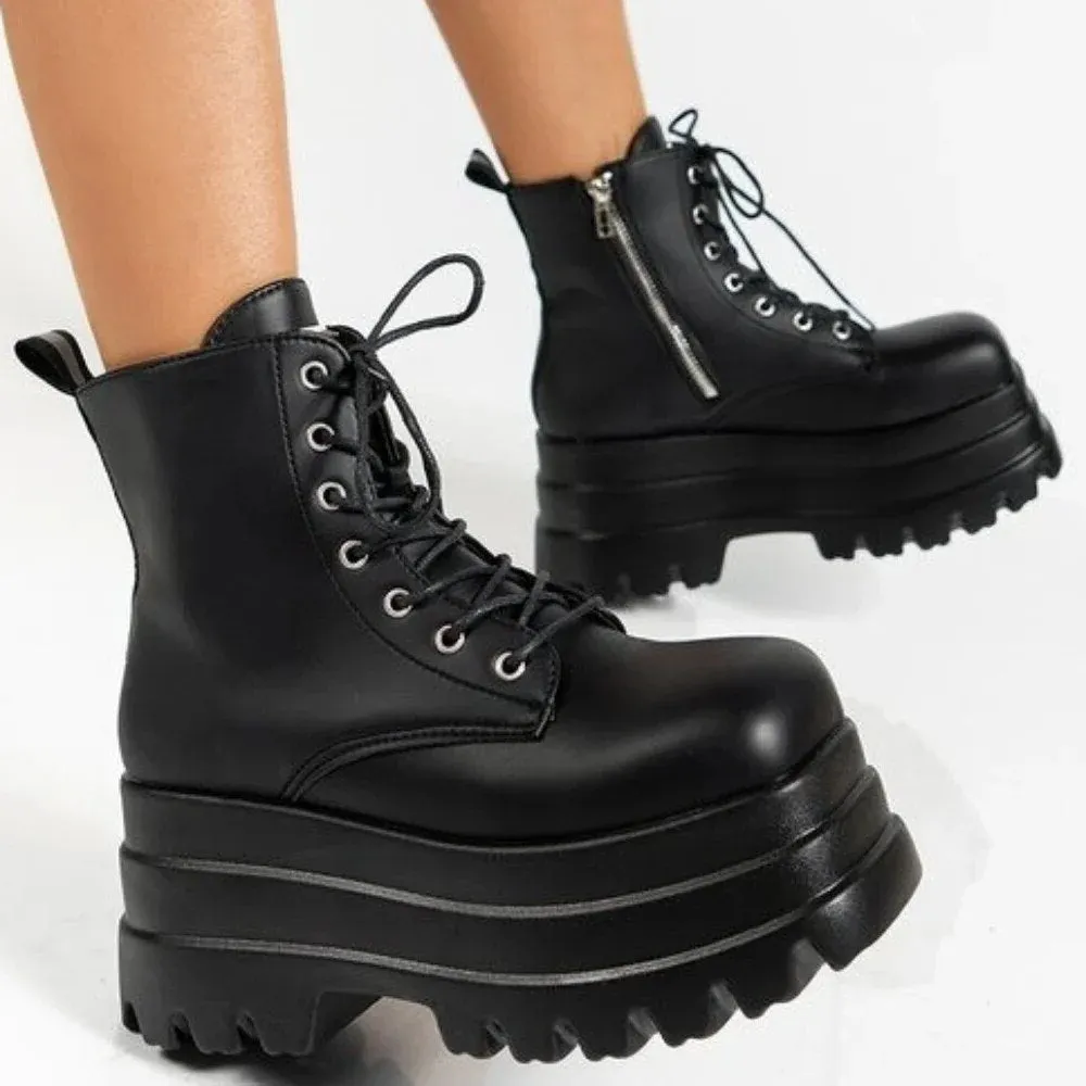 Funki Buys | Boots | Women's Punk Chain Zipper Platform Boots