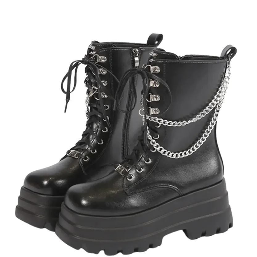 Funki Buys | Boots | Women's Punk Chain Zipper Platform Boots