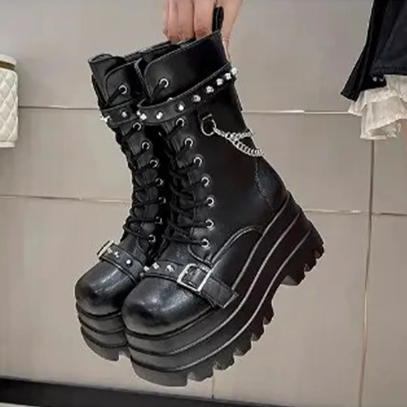 Funki Buys | Boots | Women's Punk Chain Zipper Platform Boots