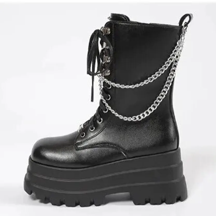 Funki Buys | Boots | Women's Punk Chain Zipper Platform Boots