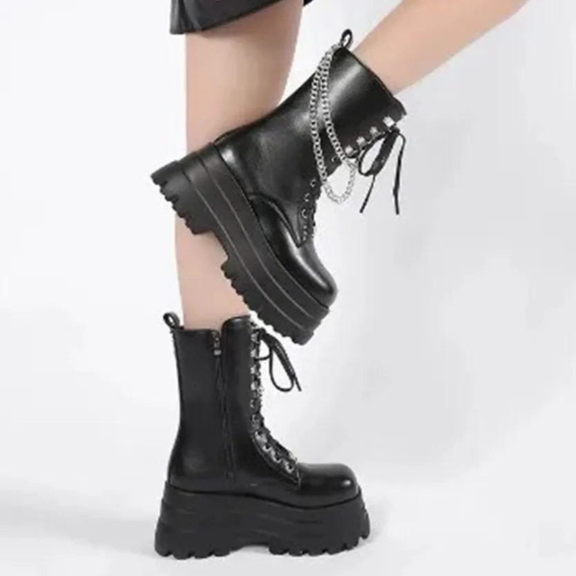 Funki Buys | Boots | Women's Punk Chain Zipper Platform Boots