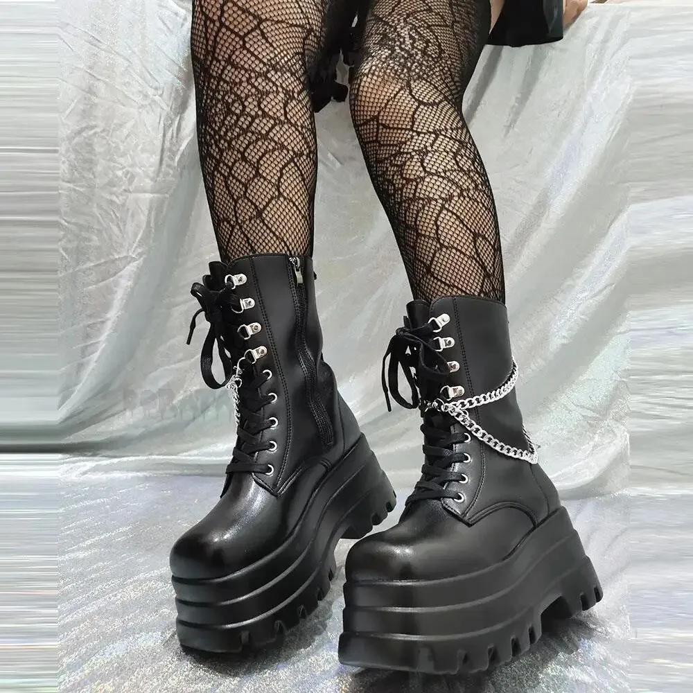 Funki Buys | Boots | Women's Punk Chain Zipper Platform Boots