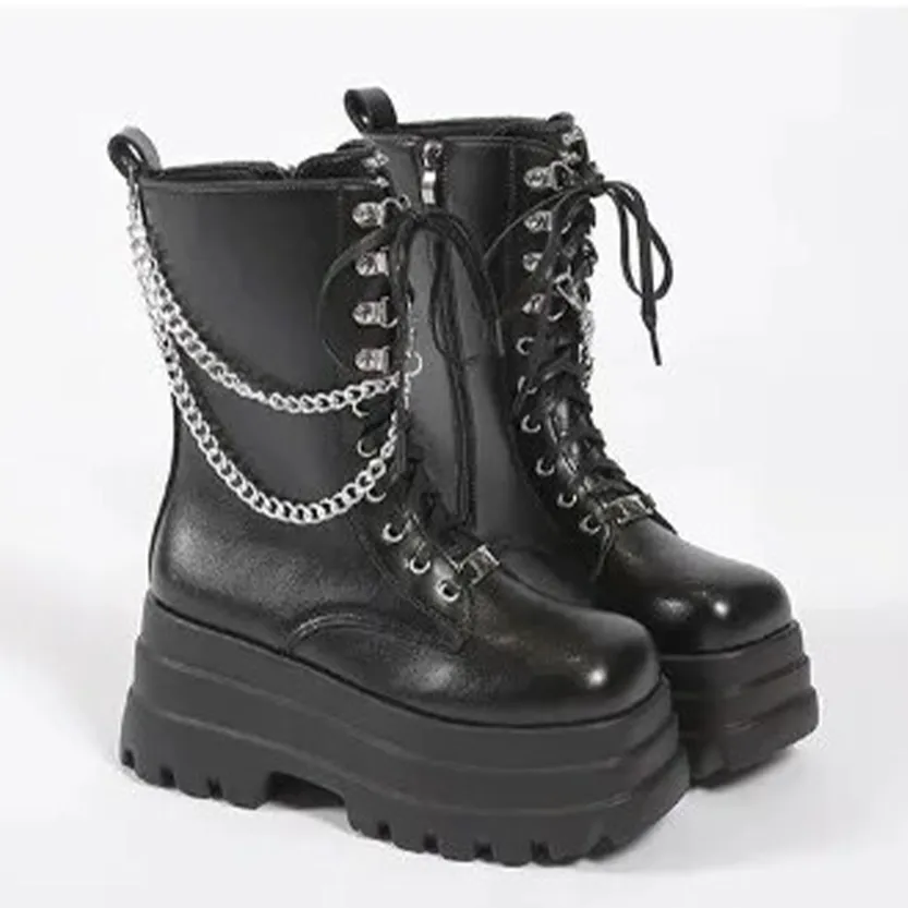 Funki Buys | Boots | Women's Punk Chain Zipper Platform Boots
