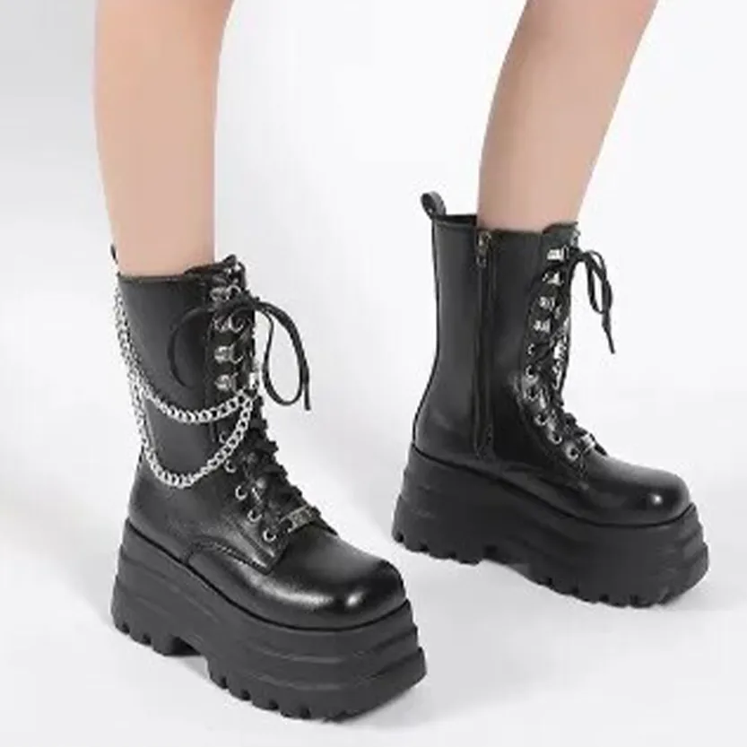 Funki Buys | Boots | Women's Punk Chain Zipper Platform Boots
