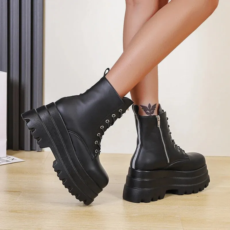 Funki Buys | Boots | Women's Punk Chain Zipper Platform Boots