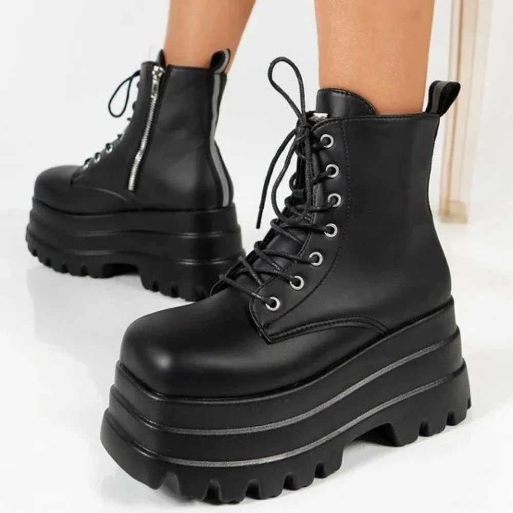 Funki Buys | Boots | Women's Punk Chain Zipper Platform Boots