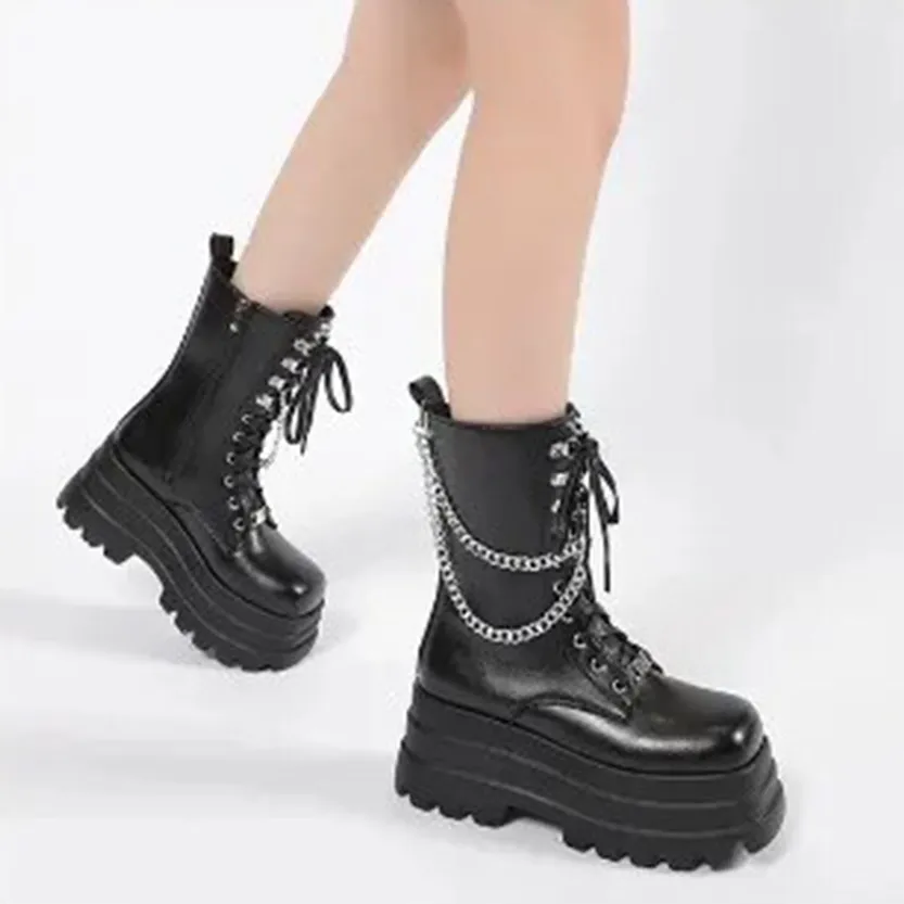 Funki Buys | Boots | Women's Punk Chain Zipper Platform Boots