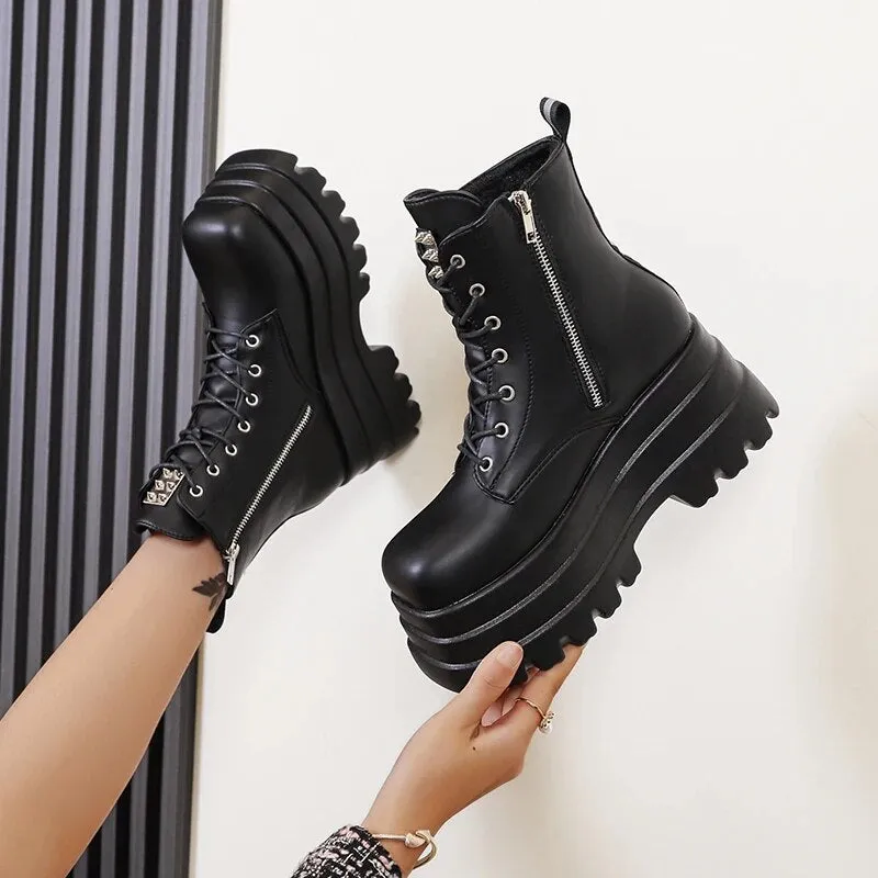 Funki Buys | Boots | Women's Punk Chain Zipper Platform Boots