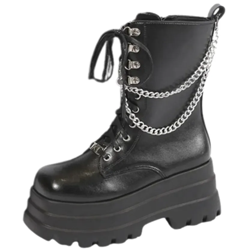 Funki Buys | Boots | Women's Punk Chain Zipper Platform Boots