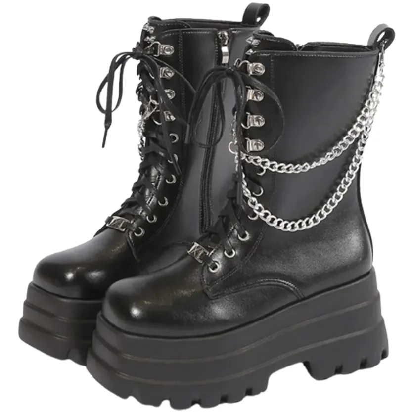 Funki Buys | Boots | Women's Punk Chain Zipper Platform Boots