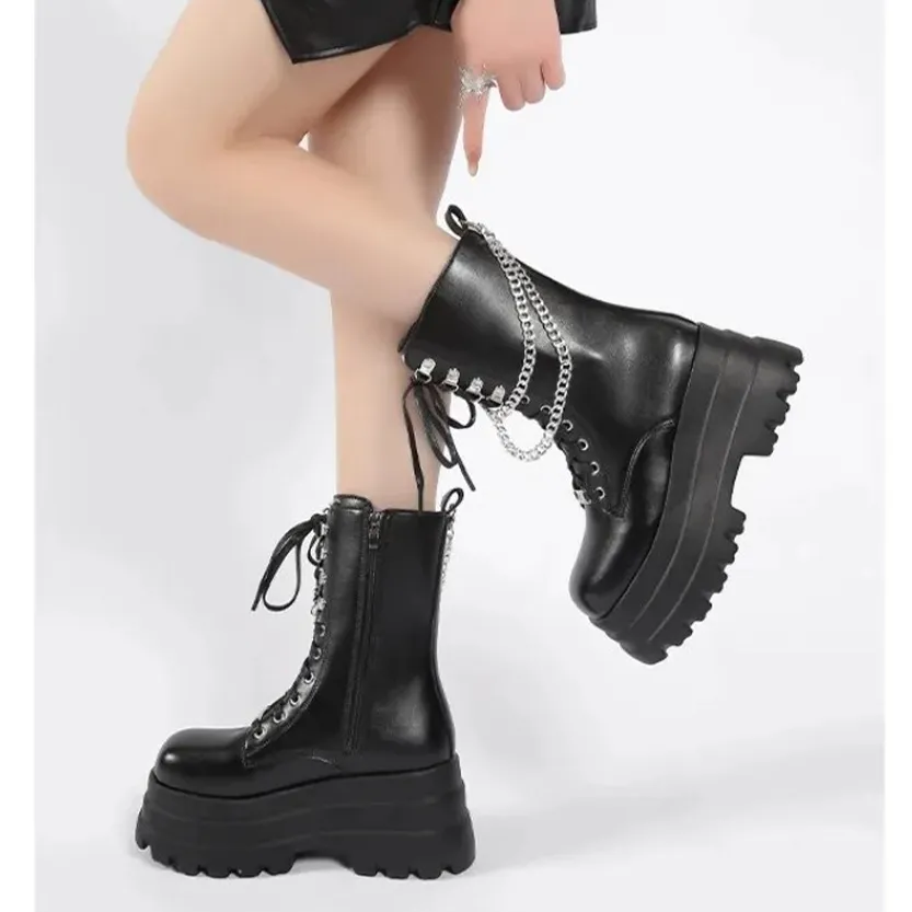 Funki Buys | Boots | Women's Punk Chain Zipper Platform Boots
