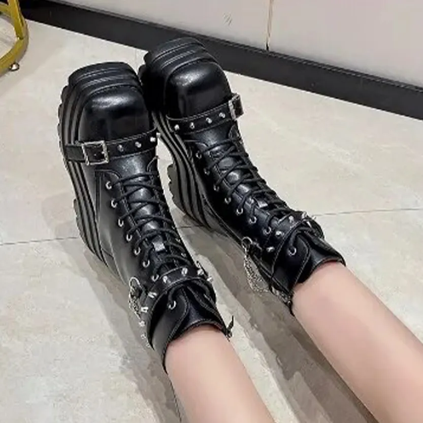 Funki Buys | Boots | Women's Punk Chain Zipper Platform Boots