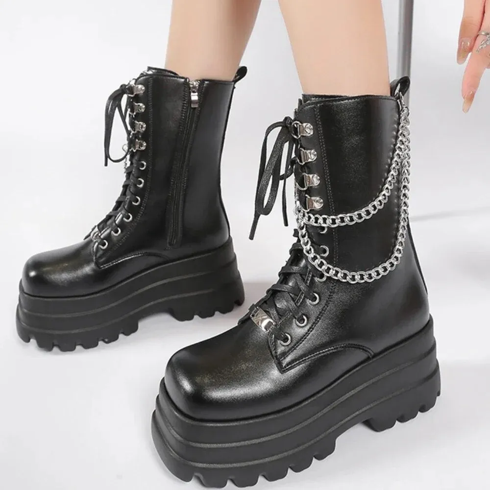Funki Buys | Boots | Women's Punk Chain Zipper Platform Boots