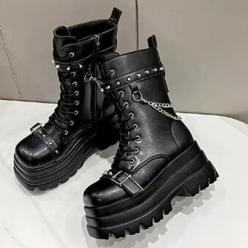 Funki Buys | Boots | Women's Punk Chain Zipper Platform Boots