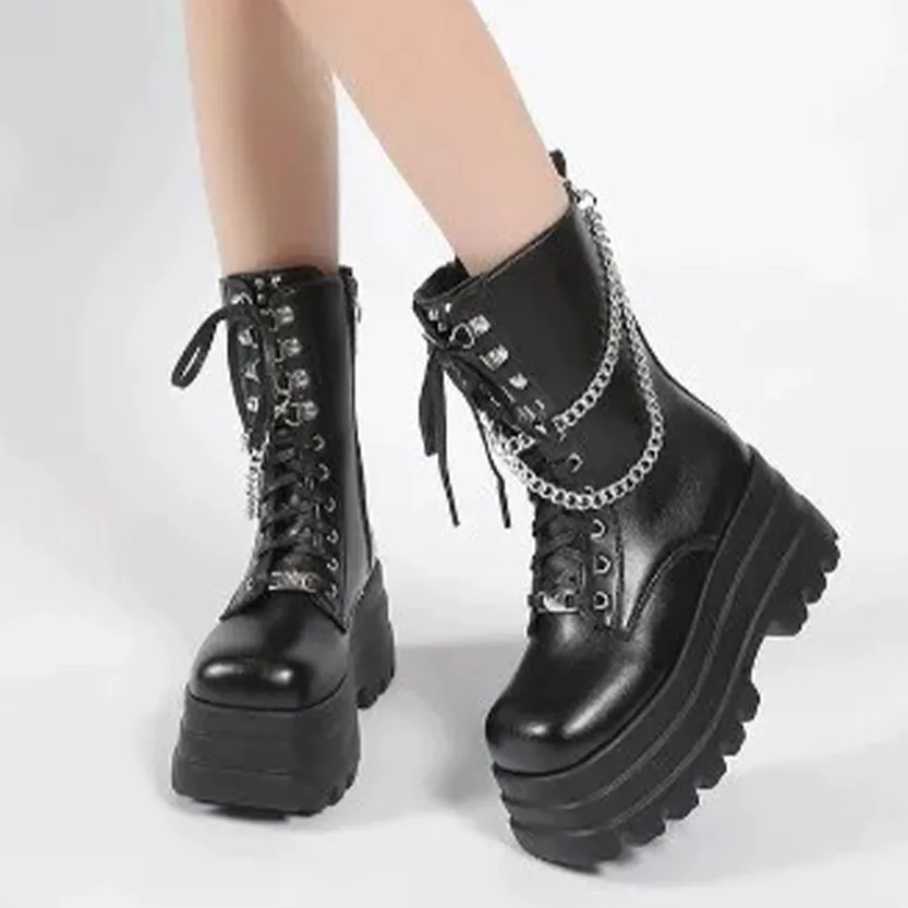 Funki Buys | Boots | Women's Punk Chain Zipper Platform Boots