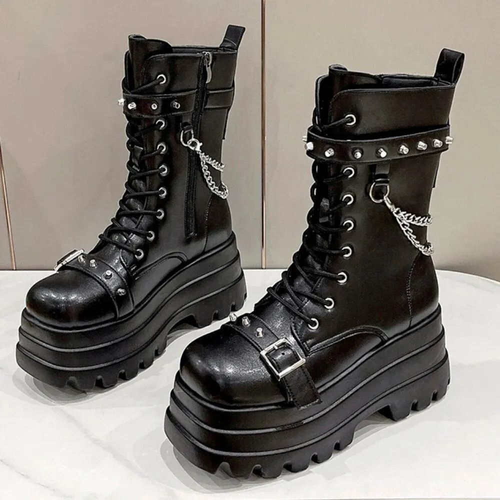 Funki Buys | Boots | Women's Punk Chain Zipper Platform Boots