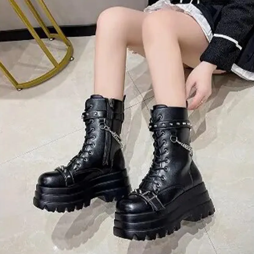 Funki Buys | Boots | Women's Punk Chain Zipper Platform Boots